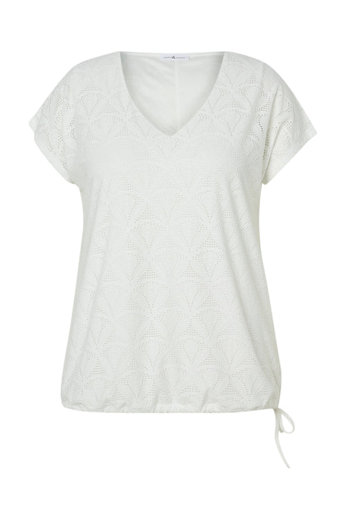 Effen kanten T-shirt met bloemmotief-Paprika-10