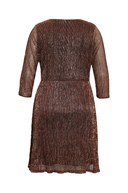 Effen geplooide jurk met lurex-Paprika-11