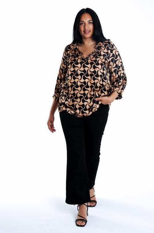Blouse en viscose imprimé graphique bicolore-Paprika-7