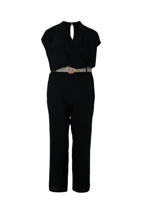 Eénkleurige jumpsuit met riem-Paprika-10