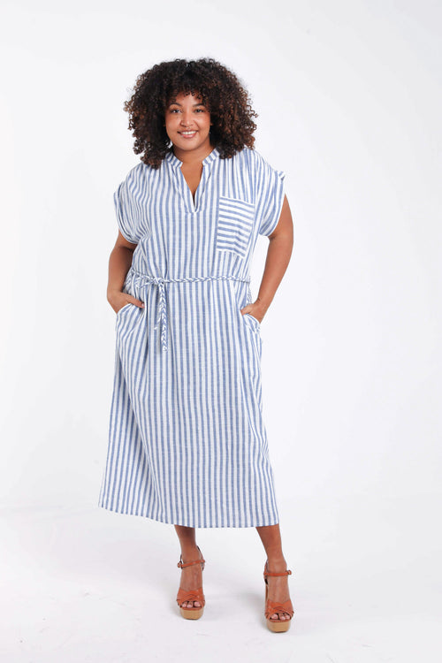 Robe longue en viscose rayée-Paprika-1