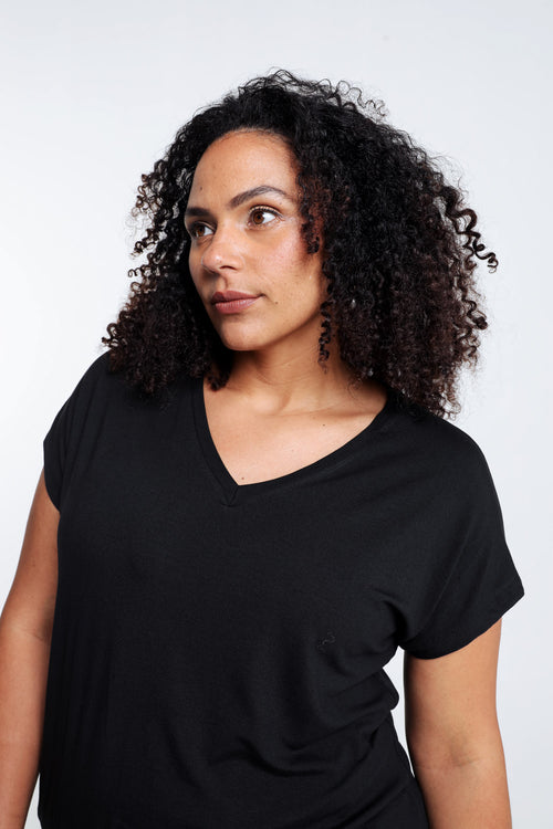 Effen T-shirt in viscose-Paprika-3