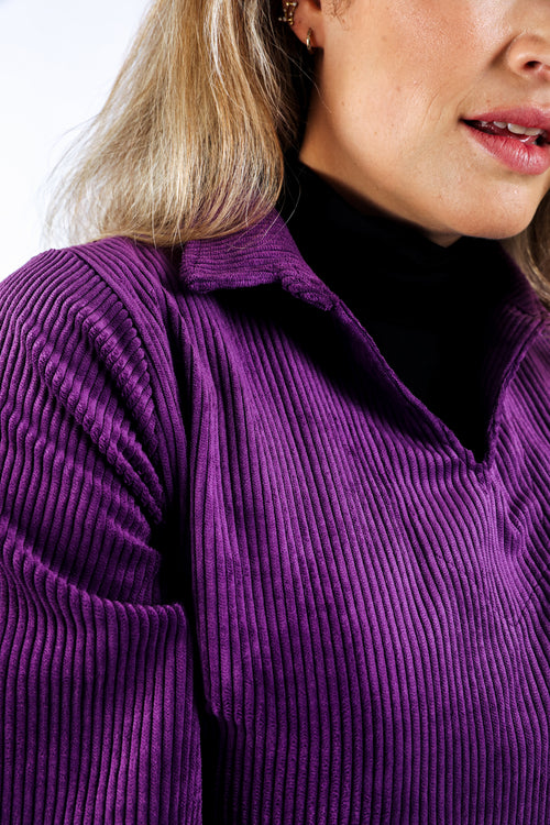 Effen ribfluwelen jurk-Paprika-4