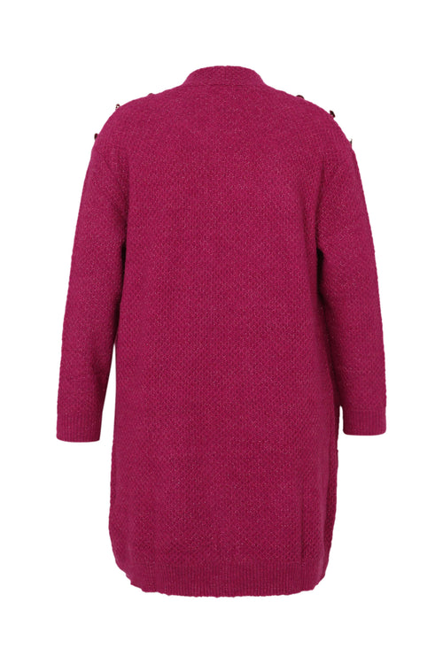 Lange, effen cardigan met sjaalkraag en decoratieve knopen-Paprika-11