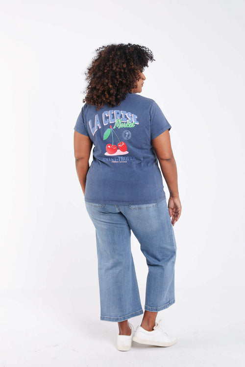 Katoenen T-shirt met kersenprint-Paprika-2