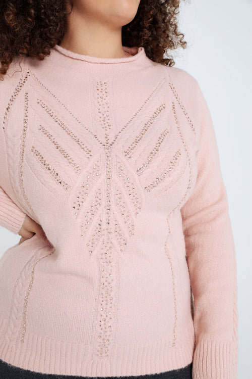 Effen trui met kabel- en strassdetails-Paprika-5