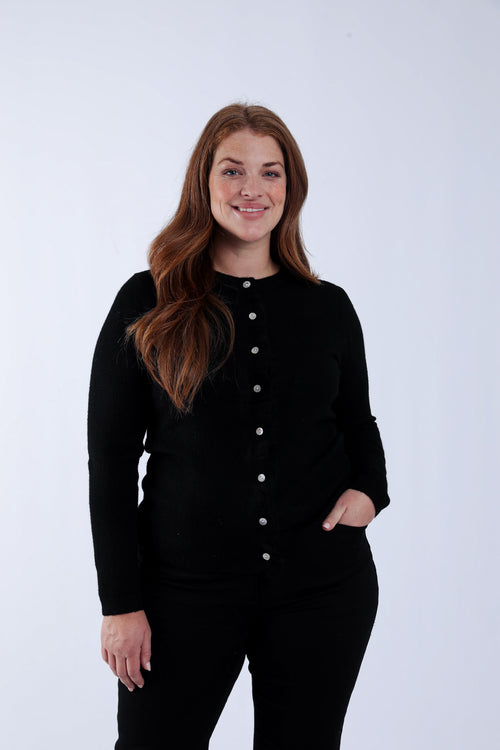 Effen cardigan met knopen en ruches-Paprika-1