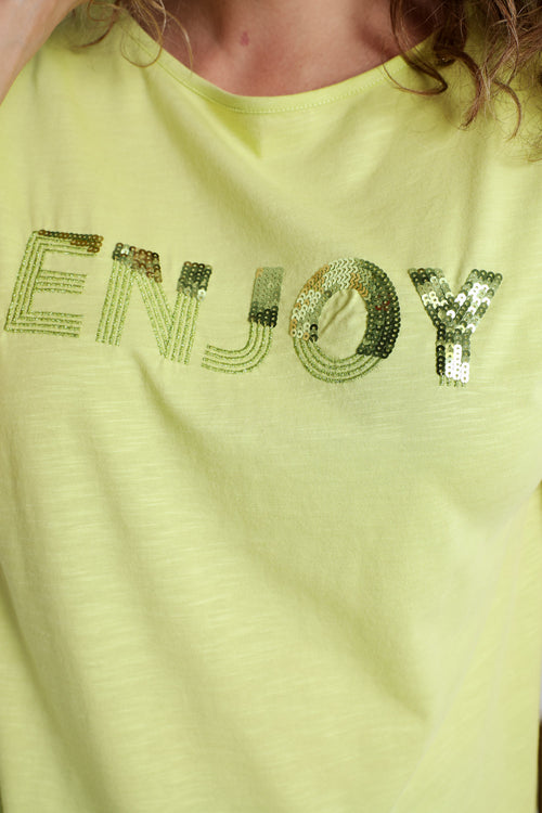 T-shirt uni avec broderie Enjoy et sequins-Paprika-4