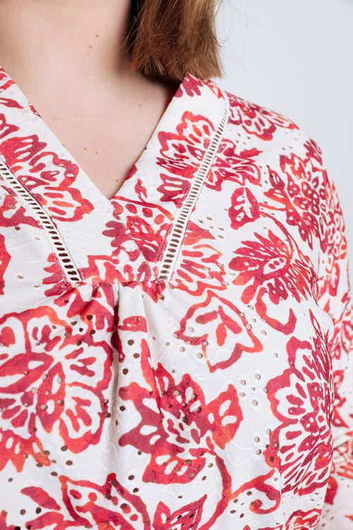  Geborduurd T-shirt met bloemenprint-Paprika-4