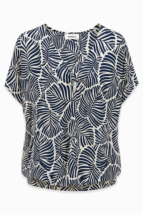T-shirt en maille froide imprimé feuilles-Paprika-1