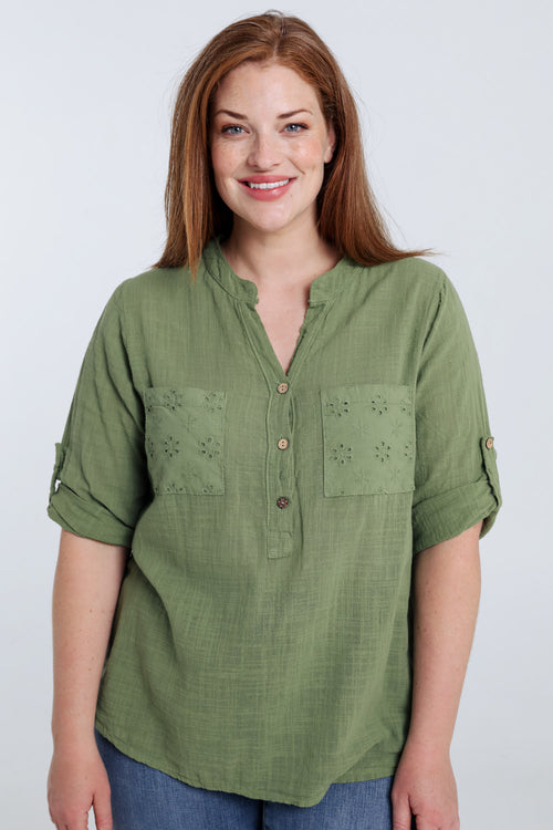 Blouse van effen katoen gaas-Paprika-4