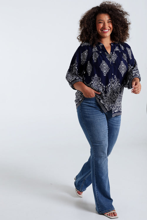 Blouse van viscose met cachemireprint-Paprika-9