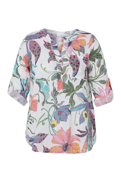 Blouse van katoenen mousseline met bloemenprint-Paprika-10