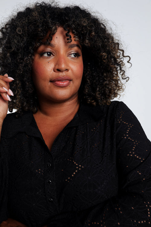 Effen T-shirt met opengewerkte bloemen-Paprika-5