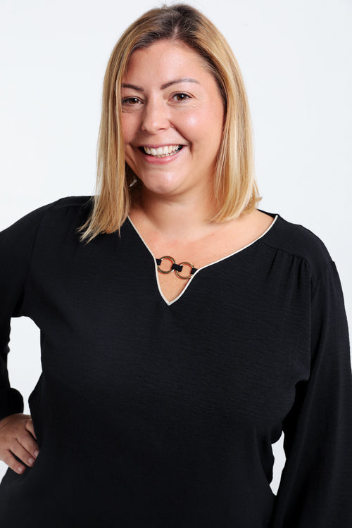 Effen T-shirt met lurex en juweel-Paprika-5