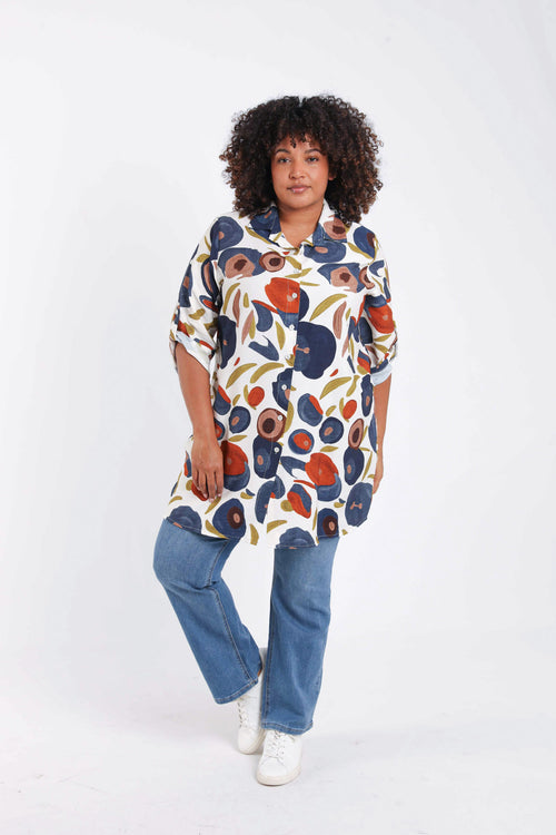 Lange blouse van viscose met klaproosprint-Paprika-8