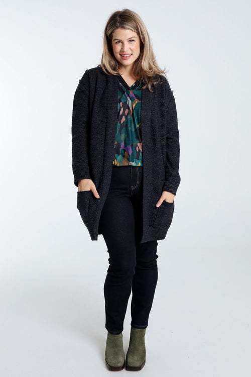 Lange, effen cardigan met sjaalkraag en decoratieve knopen-Paprika-9