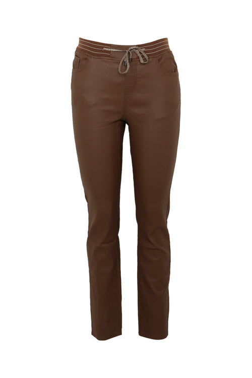 Slim gecoate jegging met fijne riem-Paprika-9