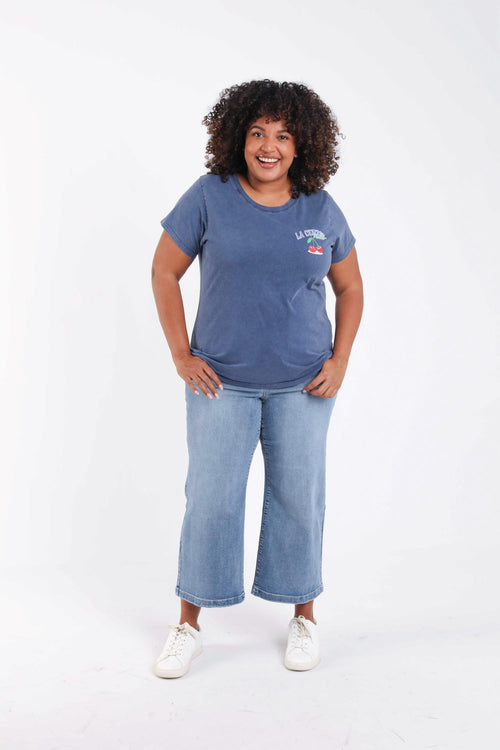 Katoenen T-shirt met kersenprint-Paprika-8