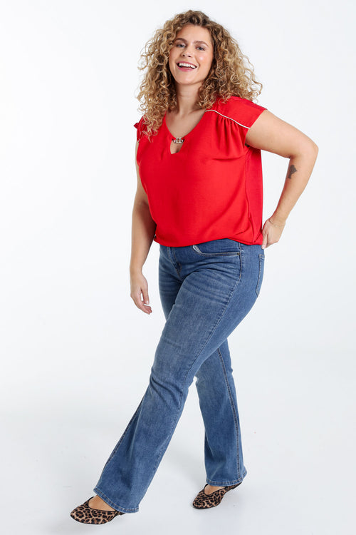 T-shirt met twee stoffen-Paprika-9