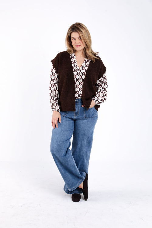 Gilet sans manches maille bouclette uni-Paprika-8