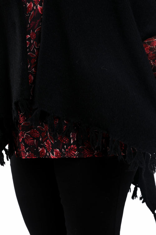 Effen poncho met franjes-Paprika-2