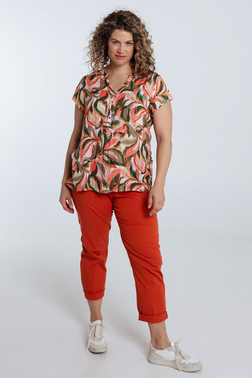 Blouse van viscose met bladerenprint-Paprika-7