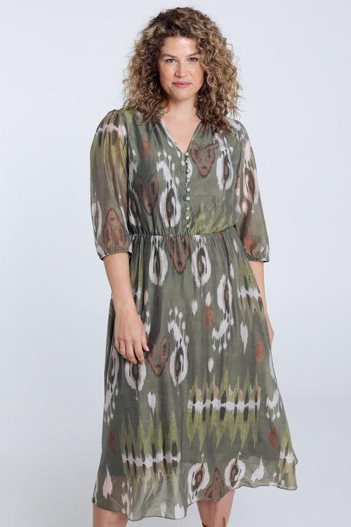 Lange jurk van viscose met etnische print-Paprika-1