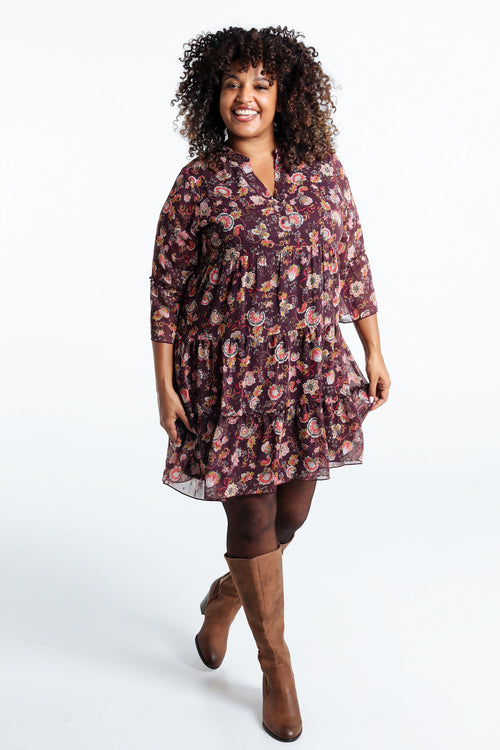 Robe à volant imprimé floral-Paprika-8