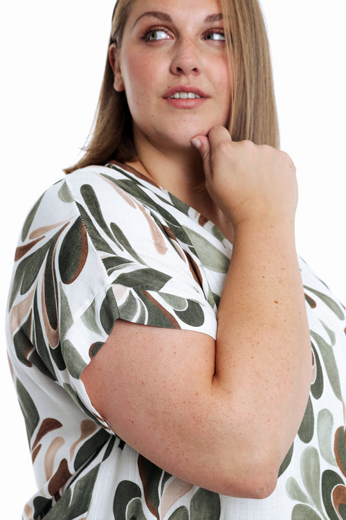 Blouse van viscose met bladprint-Paprika-4
