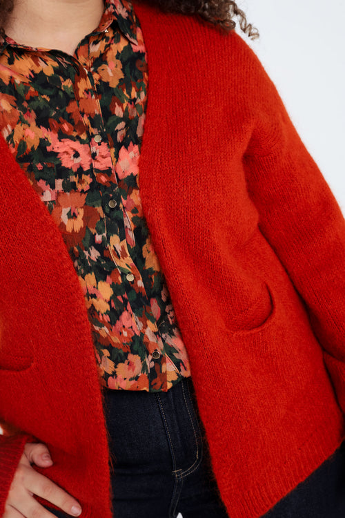 Effen, open cardigan in zacht mohair-Paprika-4