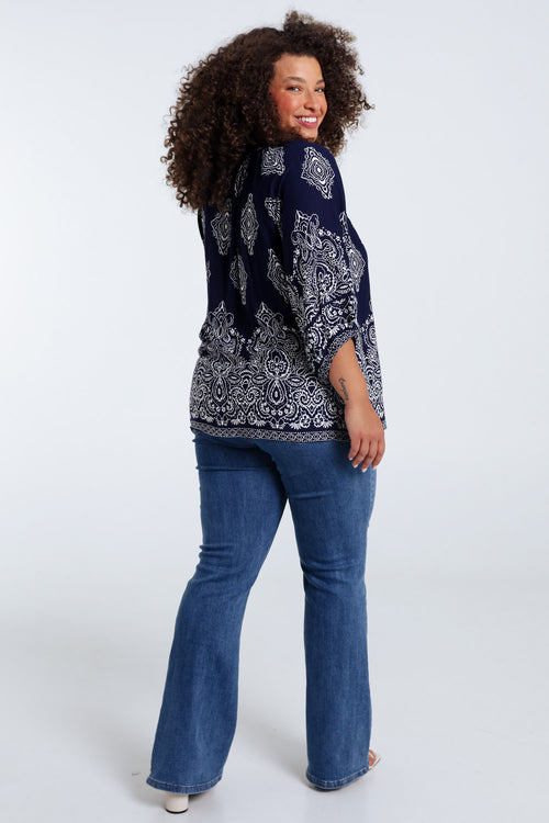 Blouse van viscose met cachemireprint-Paprika-2
