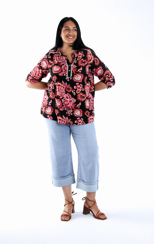 Blouse van katoen en viscose met paisleyprint-Paprika-6