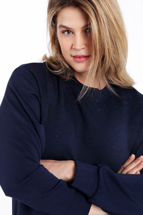 Sweat en viscose uni avec strass-Paprika-4