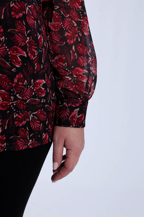 Blouse met bladerenprint en lurex lavallière-Paprika-7