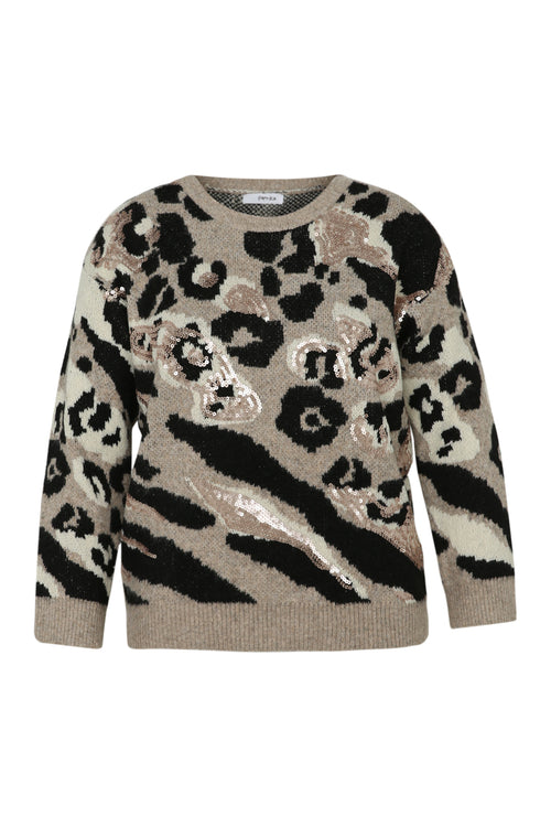 Trui met dierenhuidmotief en pailletten-Paprika-11
