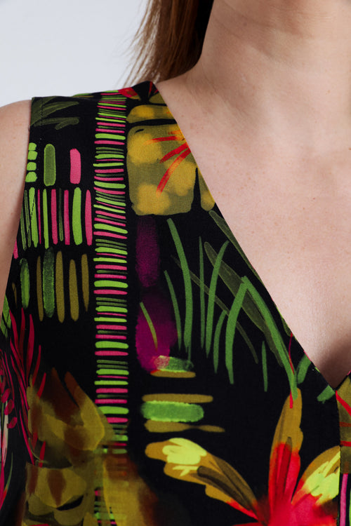 Lange jurk van viscose met bloemenprint-Paprika-5