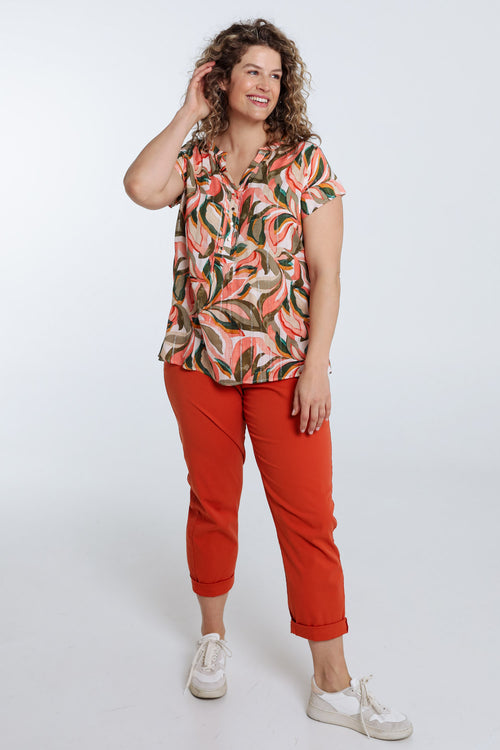Blouse van viscose met bladerenprint-Paprika-9
