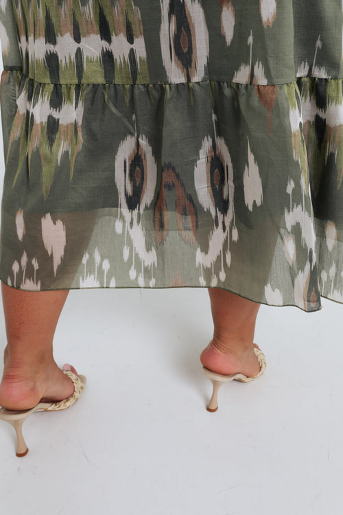 Mid-length jurk van viscose met etnische print-Paprika-4
