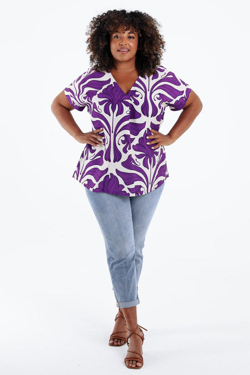 Bicolor blouse met bloemenprint-Paprika-7