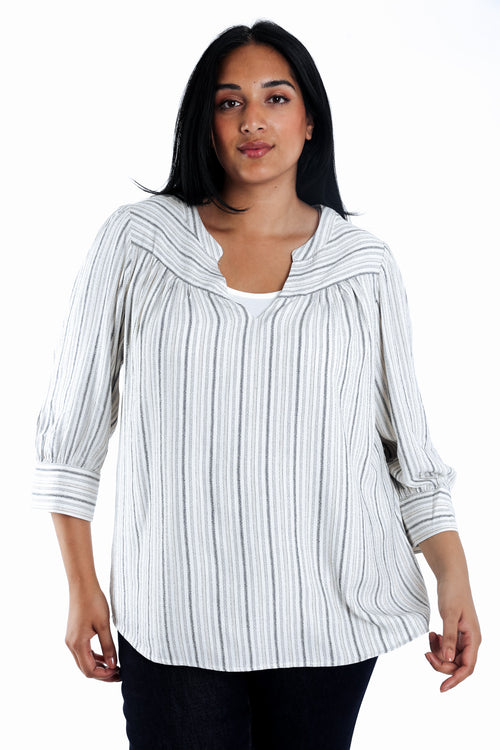 Gestreepte blouse van viscose en linnen-Paprika-1
