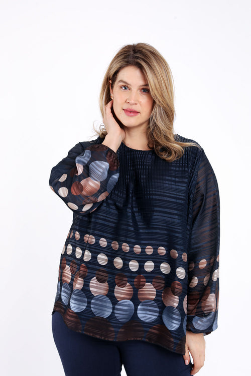 Plissé blouse met ronde print-Paprika-1