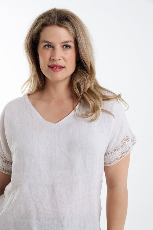Blouse van effen linnen met sequindetails-Paprika-5