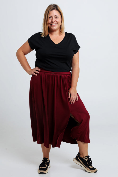 Jupe longue unie avec fente-Paprika-7