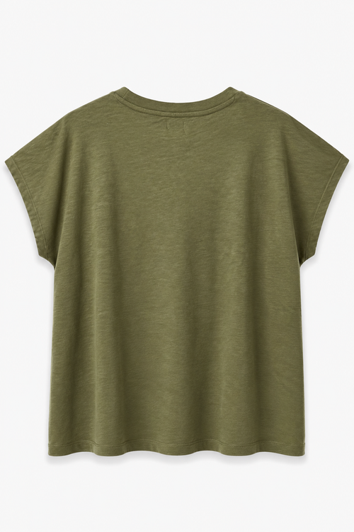 Effen katoenen T-shirt met textuur + geborduurd hart-Paprika-2