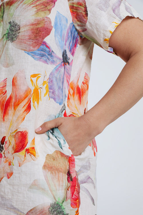Linnen jurk met bloemenprint-Paprika-5