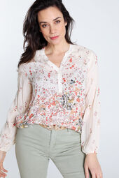 Rechte blouse in viscose met bloemetjesmotief en lurex