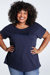 Effen T-shirt met opschrift 'HOPE' in borduursel en pailletten