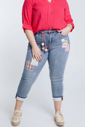 Slim 3/4-jeans met patchwork van kant