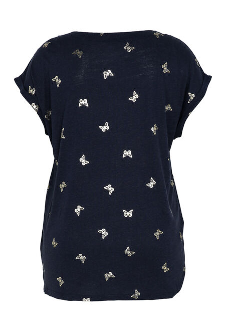 T-shirt in viscose met vlindermotief - Marineblauw